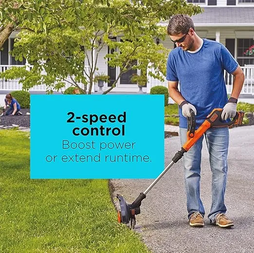BLACK+DECKER 20V MAX Cordless String Trimmer and Edger with Spool, Battery and Charger Included, 2 Speed, 12 Inch (LST522)