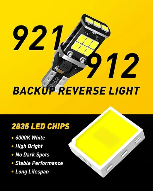 AUXITO 912 921 LED Bulb for Backup Light Reverse Lights High Power 2835 15-SMD Chipsets Error Free T15 906 922 W16W Bulbs, 6000K White (Upgraded, Pack of 2)