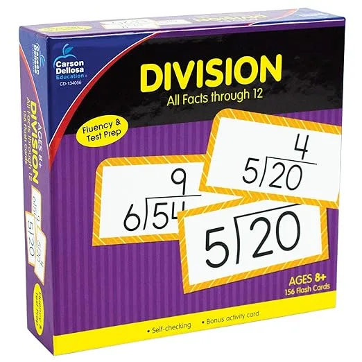 Carson Dellosa Division Flash Cards, Division Flash Cards for 3rd Grade, 4th Grade, 5th Grade and 6th Grade, Math Flash Cards for Kids 8+, Division Math Games for Kids
