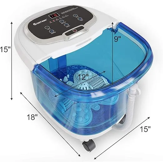 COSTWAY Foot Spa/Bath Massager, with Motorized Rollers, Shiatsu Massage, Shower, Heat, Red Light, Temperature Control, Timer, LED Display, Drainage Pipe for Foot Stress Relief (Dark Blue)