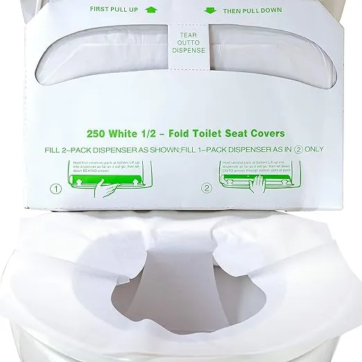 Biodegradable Half-Fold Toilet Seat Covers 250Pk. Self-Flushing, Disposable Potty Papers Keep Toilets Clean and Family Healthy. Mess-Free Paper Safety Covers for Commercial, Home, Travel and Kids Use