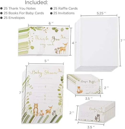 Kate Aspen Woodland Baby Shower Invitation & Thank Bundle (Set of 25) Party Invitation and Thank you Cards, One Size, Multi (28531NA)