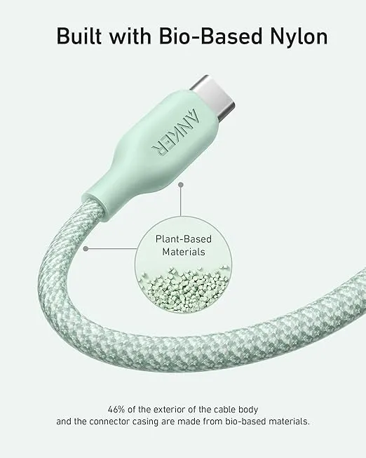 Anker USB C Cable, 240W Bio-Braided Type C Fast Charge Cord for iPhone 16/16 Pro, MacBook Pro 2020, iPad Pro,and More(USB 2.0, 6FT, Natural Green)
