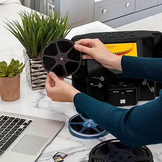 KODAK REELS 8mm & Super 8 Films Digitizer Converter with Big 5” Screen, Scanner Converts Film Frame by Frame to Digital MP4 Files for Viewing, Sharing & Saving on SD Card for 3” 4” 5” 7” and 9” Reels