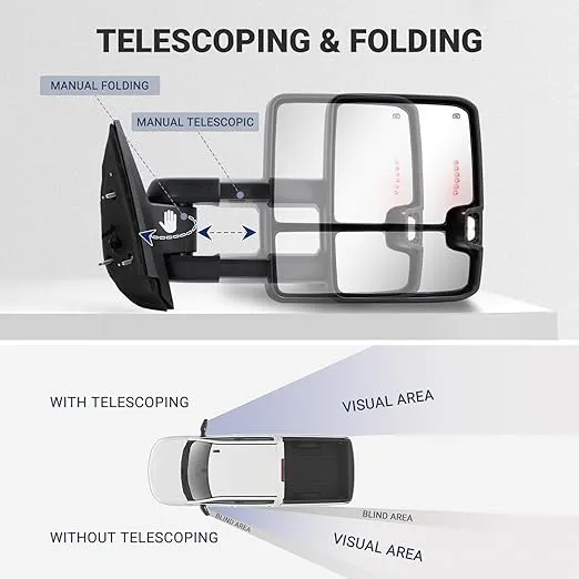 Towing Mirror for Silverado Sierra - 2007-2013 Chevy Silverado GMC Sierra Tow Mirror with Power Heated Glass Turn Signal Light Backup Lamp Extendable Pair, Painted Red 9260