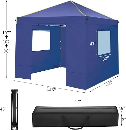 Alishebuy 10x10 Pop Up Canopy Tent with 4 Removable Sidewalls 2.0, Waterproof Commercial Instant Gazebo Outdoor Tents for Party/Exhibition/Picnic with Carry Bag,4 Stakes & Ropes (Deep Blue)