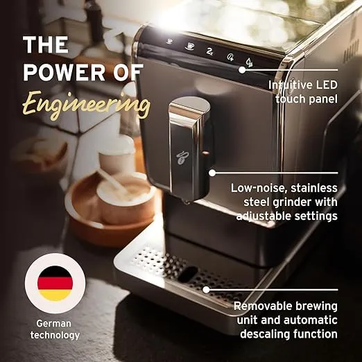 Tchibo Automatic Espresso & Coffee Machine with Built-in Grinder, No Coffee Pods Needed, Black