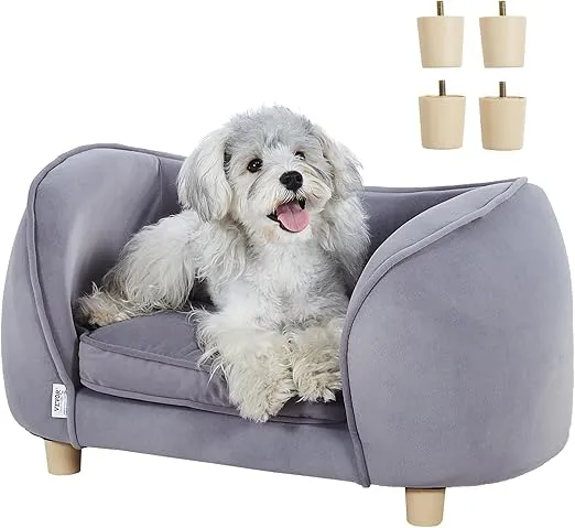 VEVOR Pet Sofa, Dog Couch for Small Dogs and Cats, Soft Velvety Dog Sofa Bed, 30 lbs Loading Cat Sofa, Dark Grey