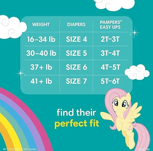 Pampers Easy Ups Girls & Boys Potty Training Pants - Size 2T-3T, 25 Count, My Little Pony Training Underwear (Packaging May Vary)