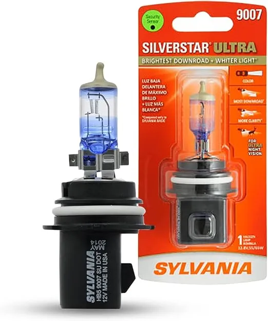 SYLVANIA - 9007 SilverStar Ultra - High Performance Halogen Headlight Bulb, High Beam, Low Beam and Fog Replacement Bulb, Brightest Downroad with Whiter Light, Tri-Band Technology (Contains 1 Bulb)