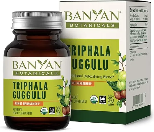 Banyan Botanicals Triphala Guggulu – Organic Triphala Supplement with Guggulu Resin – Herbal Detox Supplement for Supporting Healthy Digestion* – 90 Tablets – Non-GMO Sustainably Sourced Vegan