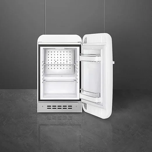 Smeg FAB5 16" 50's Retro Style Series Compact Cooler with 1.5 cu. ft. Capacity Automatic Defrost LED Interior Lighting and Adjustable Shelves Right Hand Hinge (White) Made in Italy