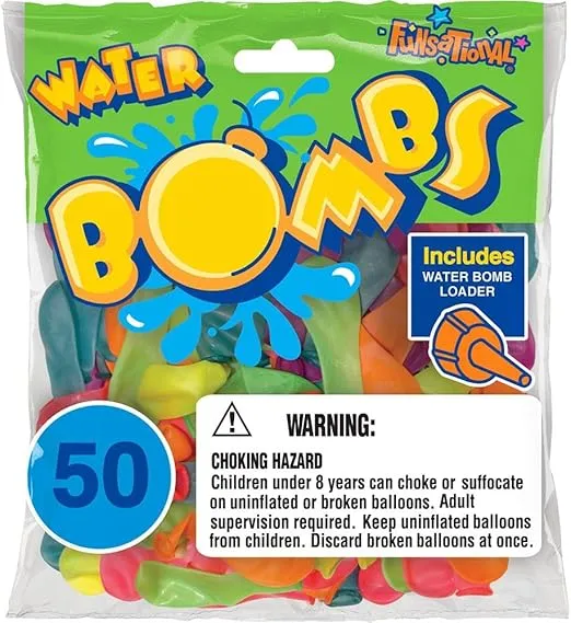 Pioneer Balloons Water Bomb Latex Balloons with Filler Nozzle, 50 CT, Assorted