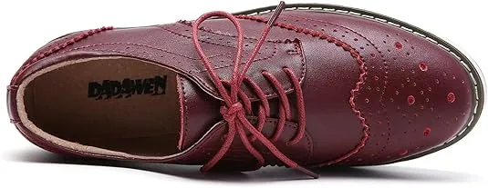 DADAWEN Women's Platform Lace-Up Wingtips Square Toe Oxfords Shoe