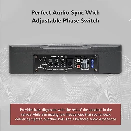 Rockville SS8P Slim Under-Seat Powered Subwoofer, 8", 400W, Built-In Amplifier, 100W RMS, Aluminum Enclosure, Bass Remote, Perfect for Car/Truck Audio