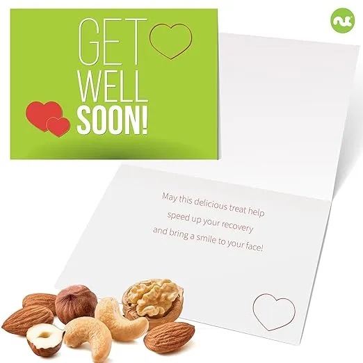 NUT CRAVINGS Gourmet Collection - Get Well Soon Dried Fruit & Nuts Tower Gift Basket with Get Well Soon Ribbon (12 Assortments) Care Package Variety Tray, Kosher Snack Box