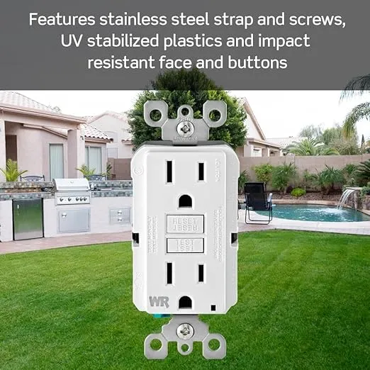 Leviton GFCI Weather-Resistant Outlet, 15 Amp, Self Test, Non Tamper-Resistant with LED Indicator Light, Outdoor Locations, GFWR1-E, Black