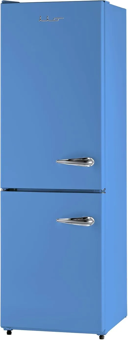 iio Retro Refrigerator With Bottom Freezer - Full Size 24 Inch Wide 11 Cu Ft - Frost Free, Fast Cool, 360° Multiflow Cooling, Space Saving, Environmentally Friendly (Left Hinge, Light Blue)
