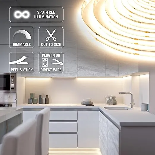 Armacost Lighting RibbonFlex LUX AC Dimmable White COB LED Strip Light Kit Soft White 3000K 421570