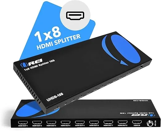 OREI 1x8 2.0 HDMI Splitter 1 in 8 Out Ports with Full Ultra HDCP 2.2, 4K at 60Hz & 3D Supports EDID Control - Upto 30 Feet HDMI Cable