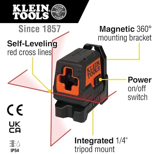 Klein Tools 93MCLS Self-Leveling Laser Level, Mini Cross-Line Level, Leveling Alignment Tool, Bright Red Horizontal and Vertical Lines