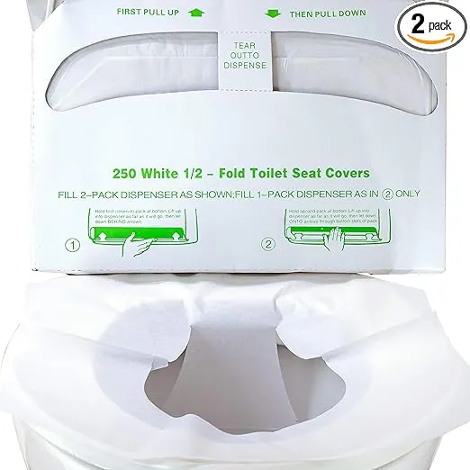 Biodegradable Half-Fold Toilet Seat Covers 500 Pk. Self-Flushing, Disposable Potty Papers Keep Toilets Clean and Family Healthy. Sanitary Paper Safety Covers for Commercial, Home, Travel and Kids Use