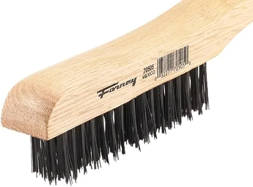 Forney 70505 Wire Scratch Brush, Carbon Steel with Wood Shoe Handle, 10-1/4-Inch-by-.014-Inch