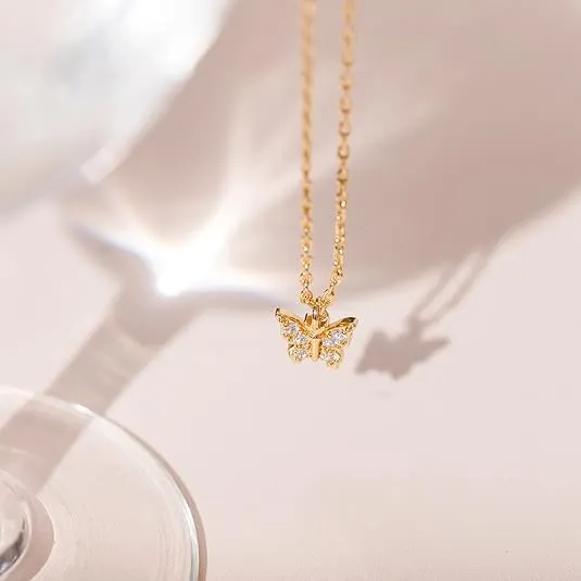 PAVOI 14K Gold Plated Dainty Cubic Zirconia Pendant Necklace for Women | Dot, Elephant, Butterfly, Pineapple, Lock, Knot, Palm Tree, Bow, Smiley Pendant | Layering Chain Necklaces