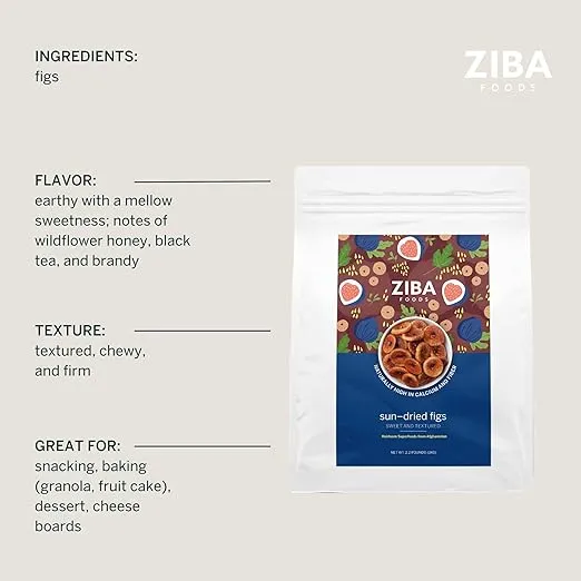 Ziba Foods Sun Dried Figs | 2.2 lbs | No Sugar Added Non-GMO, Gluten Free Dried Fig Snack | Vegan Figs Dried Fruit Easy to Seal Bag