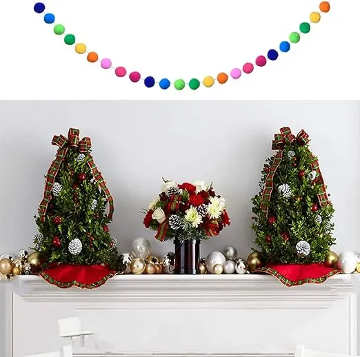 2 Pieces Ball Garland Colorful Pom Pom Garland 6.5 Feet Long 24 Balls Ball Garlands for Party Home Decoration