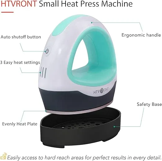 HTVRONT Heat Press Small Heat Press Machine for T Shirts, Small Heat Press Iron Press for Heating Transfer(Mint Green)