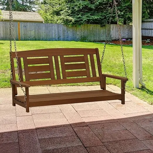 Furinno Tioman Hardwood Patio / Garden / Outdoor 4ft Porch Swing, 2 Seater with Hanging Chains, Natural