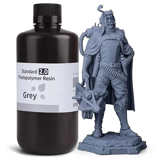 ELEGOO Upgraded Standard 3D Printer Resin 2.0 405nm UV Curing Photopolymer Resin for Mars Saturn Jupiter MSLA DLP LCD 3D Printing, High Precision, Low Odor, Grey 1000g