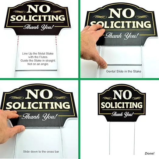 Signs Authority No Soliciting Sign for House - 11.5"x9" Durable Coroplast with Metal H-Stake - No Solicitors Sign for Front Door - Non-Reflective No Soliciting Yard Sign Deter Door Knockers