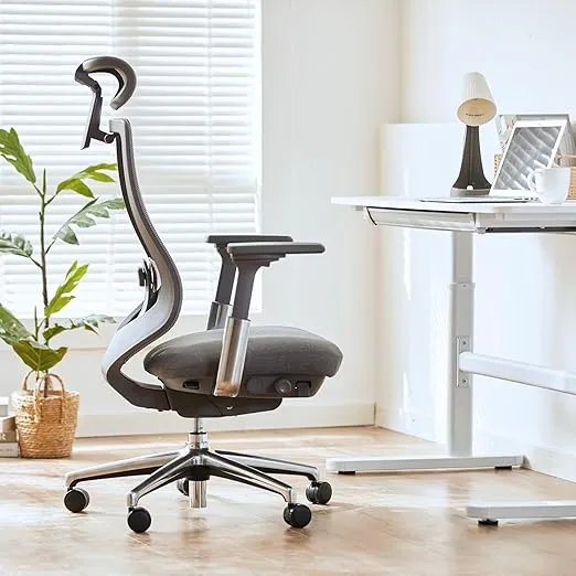 COLAMY Ergonomic Mesh Office Chair, High Back Executive Desk Chair with Adjustable Headrest, 4D Arm, Slide Seat, Tilt Lock, Lumbar Support, Grey