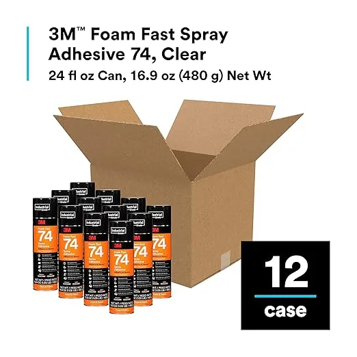3M Foam Fast 74 Spray Adhesive, Clear, Net Wt 16.9 oz
