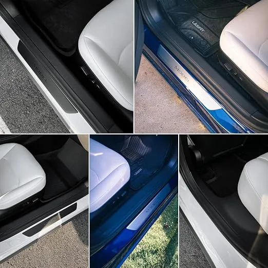 LASFIT Door Sill Protector fit for Tesla Model 3 2017-2023 Matte TPE Front and Rear Door Entry Guard Decoration Scuff Plate Accessories - Pack of 4