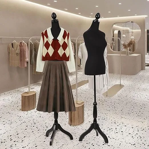 Female Mannequin,Dress Form Torso Manikin with Wooden Tripod Stand, 60-67 Inch Height Adjustable for Sewing Clothes Jewelry Display Black