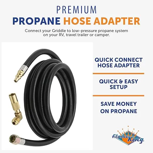 Flame King Propane 12ft RV Quick Connect Hose Adapter for 17" or 22" BlackStone or Flame King Griddle