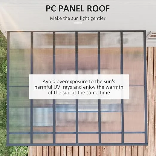 Outsunny 12' x 10' Outdoor Polycarbonate Pergola, Transparent UV Blocking Awning, Hardtop Deck Gazebo with Adjustable Posts and Height, Aluminum, Gray