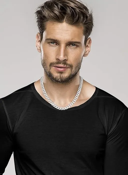 Miabella Solid 925 Sterling Silver Italian 9mm Solid Diamond-Cut Cuban Link Curb Chain Necklace For Men, Made in Italy