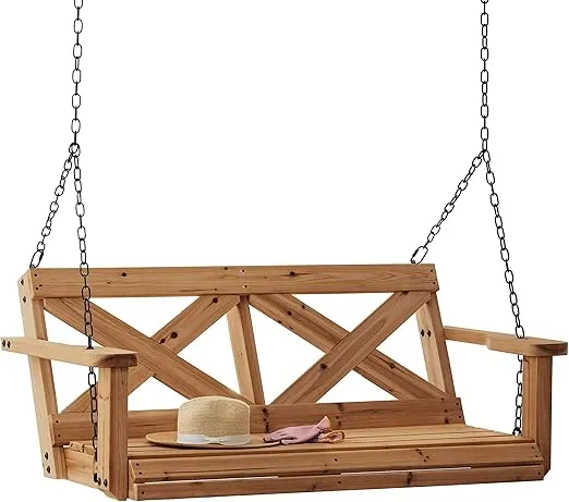 Backyard Discovery Durable Cedar Farmhouse Outdoor Porch Swing with Chain, Water Resistant, Porch, Patio, Two Person Seating, 600 Lb Weight Capacity, with 4.6 ft. Seat Width