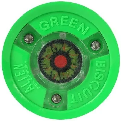 Green Biscuit Alien LED Light Passing Stick Handling Training Hockey Puck, Bright, And Durable Street Hockey Pucks, NHL Official