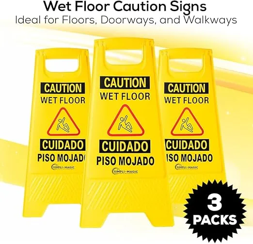 Simpli-Magic 79192 Wet Floor Caution Signs, Basic, Yellow, 3 Pack