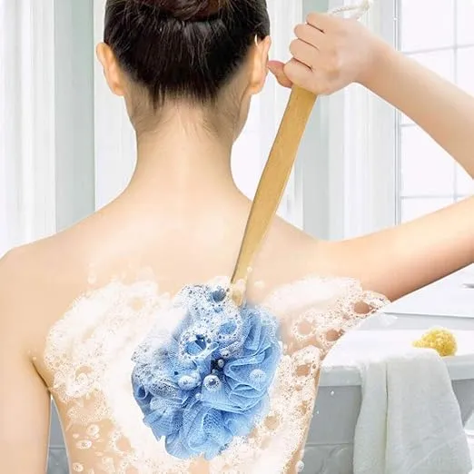 Loofah with Handle, Loofah on a Stick, Loofah Sponge with Handle, PE Soft Mesh Luffa, Exfoliating Luffa on a Stick for Men and Women
