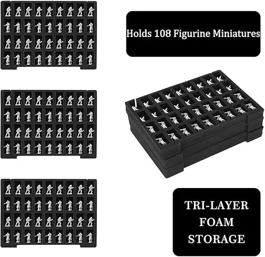 Miniature Storage Sturdy Carrying Figure Case -108 Slot Figurine Minature Carrying Case,Compatible with Warhammer 40k, Dungeons & Dragons and More (blackness)