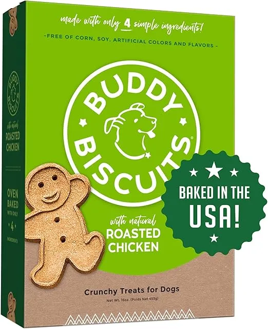 Buddy Biscuits 16 oz Box of Whole Grain Crunchy Dog Treats Made with Natural Roasted Chicken