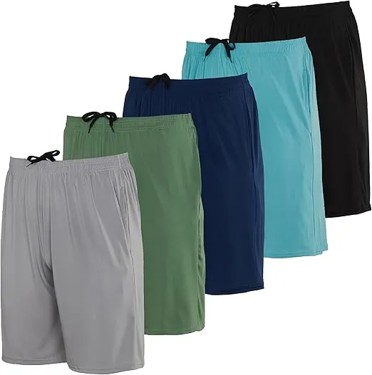 Real Essentials 5-Pack Youth Dry-Fit Active Athletic Basketball Gym Shorts with Pockets Boys & Girls