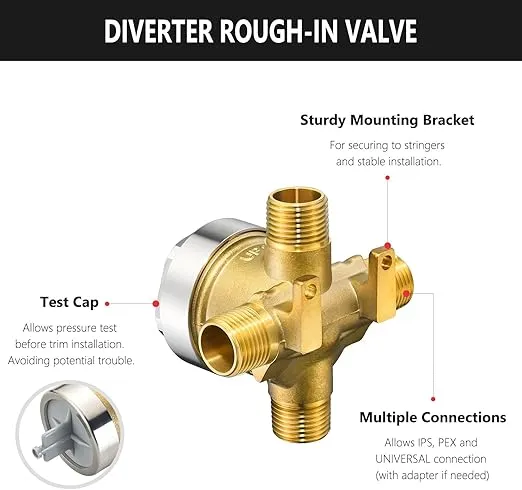R11000 Diverter Rough-In Valve for D 3-Setting or 6-Setting Shower Diverter Faucet, Compatible with D 3 Way or 6 Way Shower Diverter Trim Kits, Brass Construction