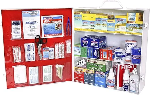Rapid Care First Aid 80098 3 Shelf All Purpose First Aid Kit Cabinet, Class A+, Exceeds OSHA/ANSI Z308.1 2015, Wall Mountable